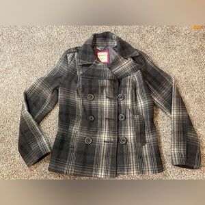 Old navy button up plaid pea coat jacket